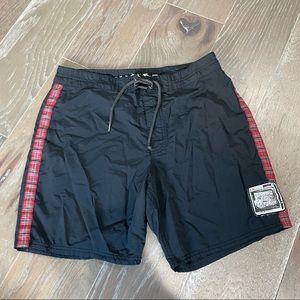 RVCA mens swim board black board shorts plaid
